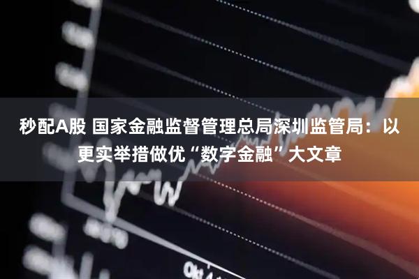 秒配A股 国家金融监督管理总局深圳监管局：以更实举措做优“数字金融”大文章